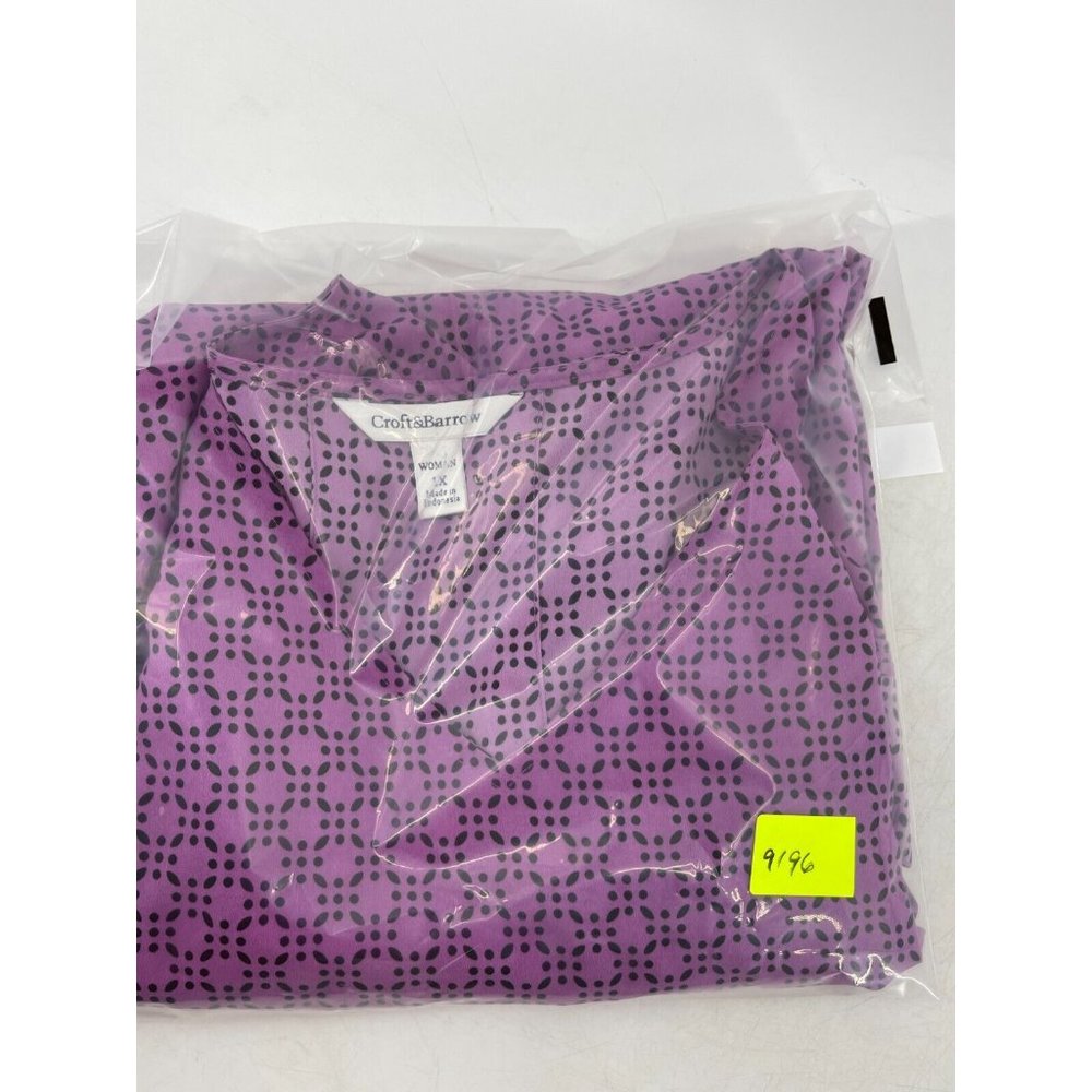 Croft Barrow Women's Plus Purple Geometric Print 3/4" Sleeve Top Blouse Size 1X - Picture 11 of 11